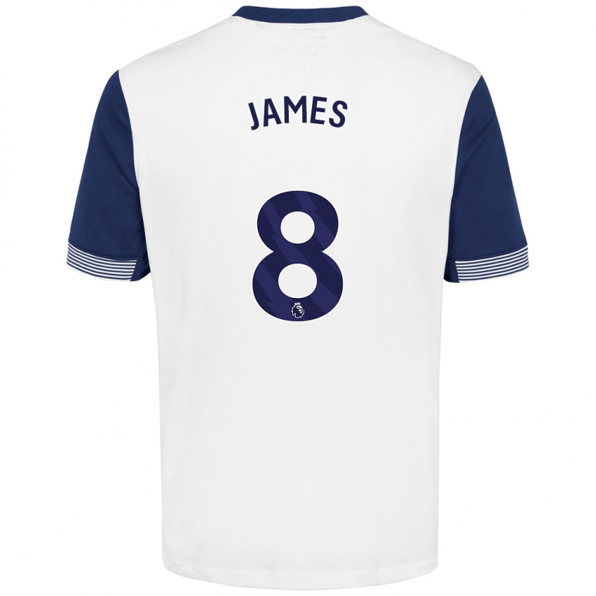 Niño Camiseta Angharad James #8 Blanco Azul 1ª Equipación 2024/25 La Camisa México