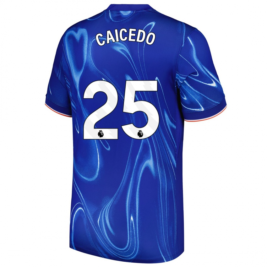 Niño Camiseta Moisés Caicedo #25 Azul Blanco 1ª Equipación 2024/25 La Camisa México