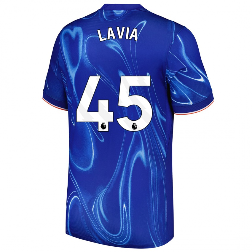 Niño Camiseta Romeo Lavia #45 Azul Blanco 1ª Equipación 2024/25 La Camisa México