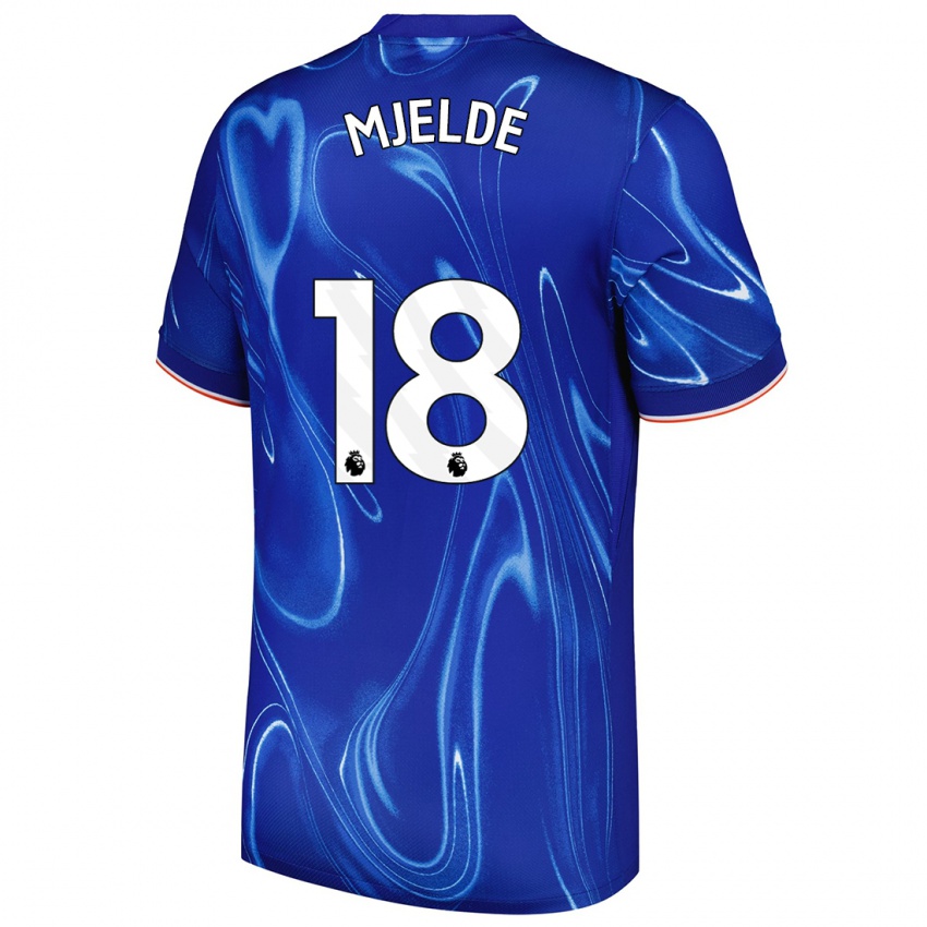 Niño Camiseta Maren Mjelde #18 Azul Blanco 1ª Equipación 2024/25 La Camisa México