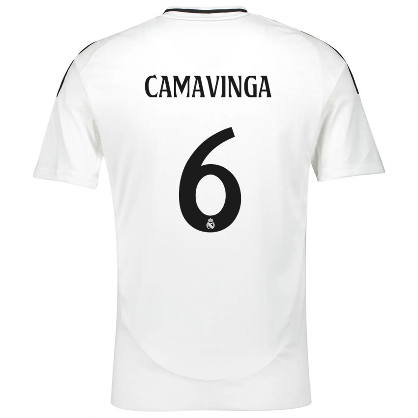 Niño Camiseta Eduardo Camavinga #6 Blanco 1ª Equipación 2024/25 La Camisa México