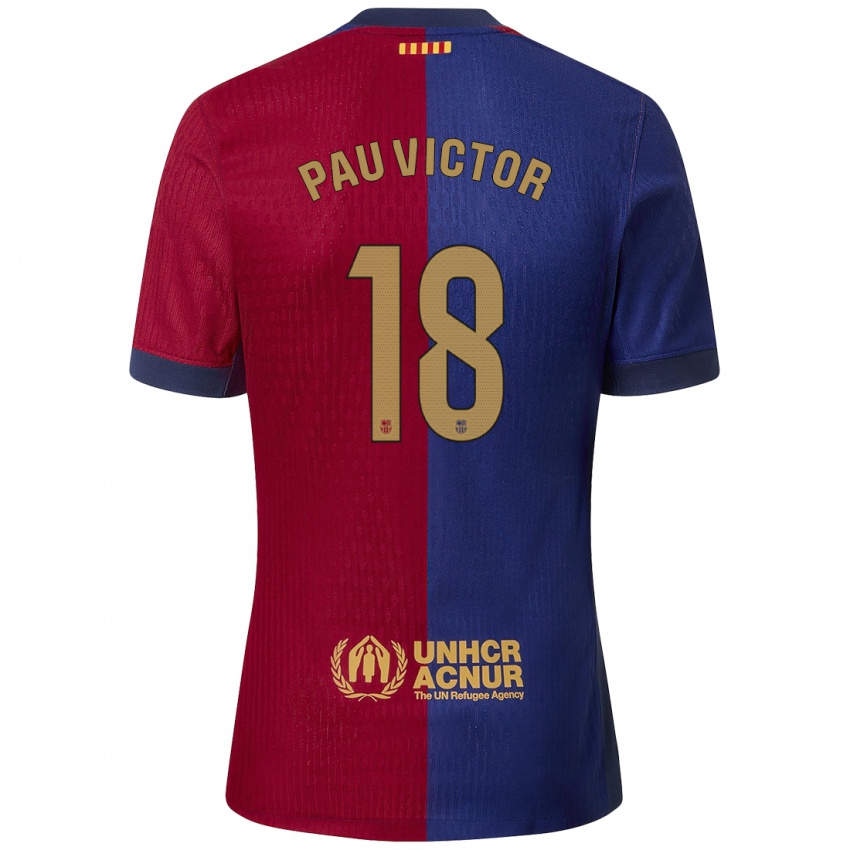 Niño Camiseta Pau Víctor #18 Azul Rojo 1ª Equipación 2024/25 La Camisa México