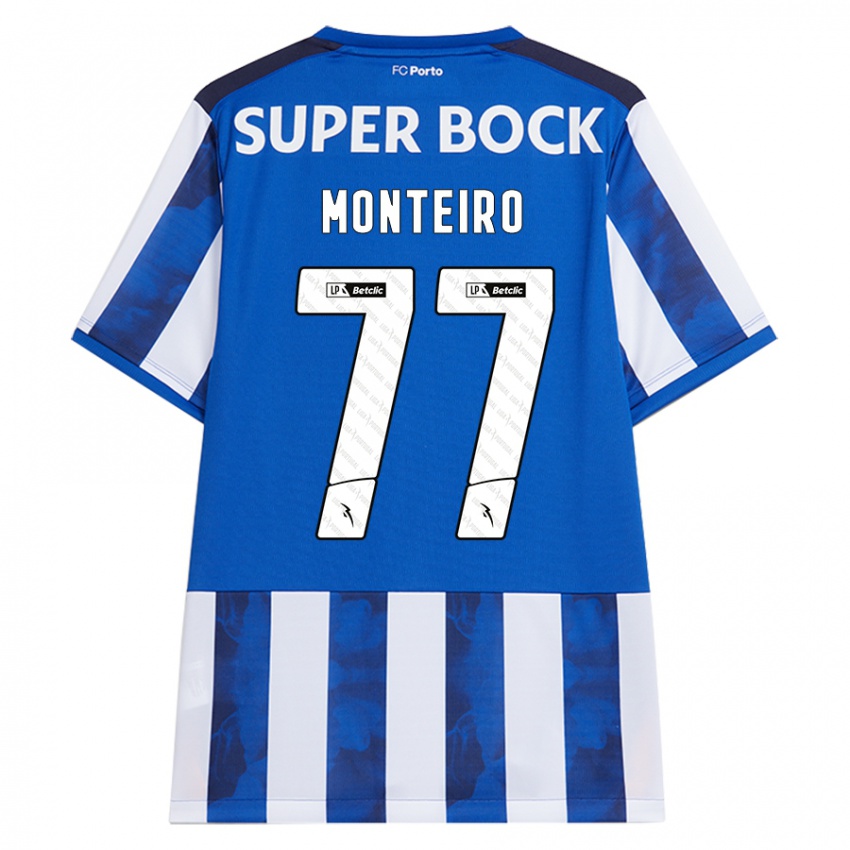 Niño Camiseta Rui Monteiro #77 Azul Blanco 1ª Equipación 2024/25 La Camisa México