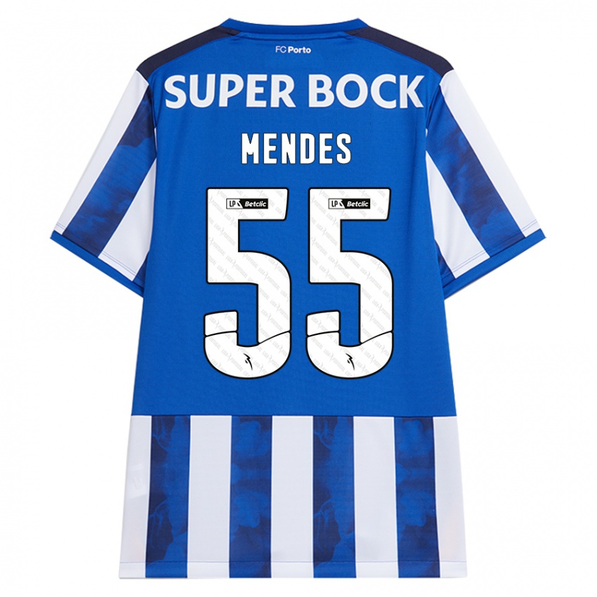 Niño Camiseta Joao Mendes #55 Azul Blanco 1ª Equipación 2024/25 La Camisa México