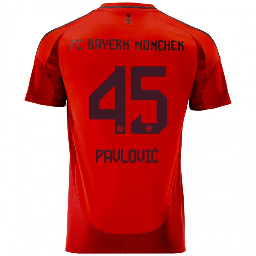 Niño Camiseta Aleksandar Pavlovic #45 Rojo 1ª Equipación 2024/25 La Camisa México