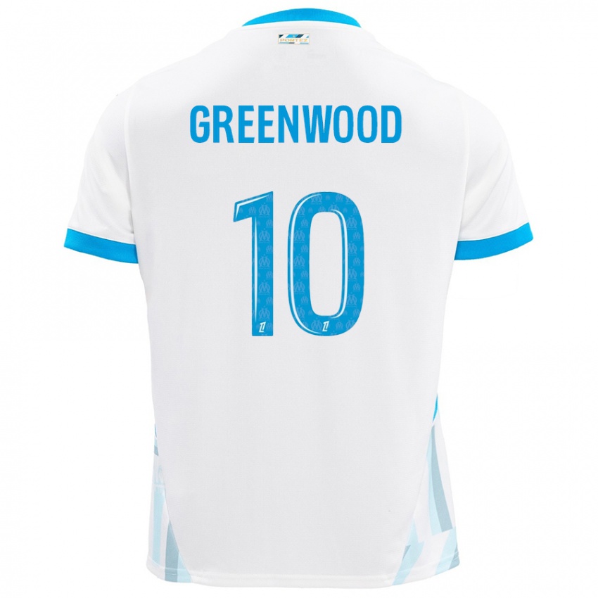 Niño Camiseta Mason Greenwood #10 Blanco Azul Cielo 1ª Equipación 2024/25 La Camisa México