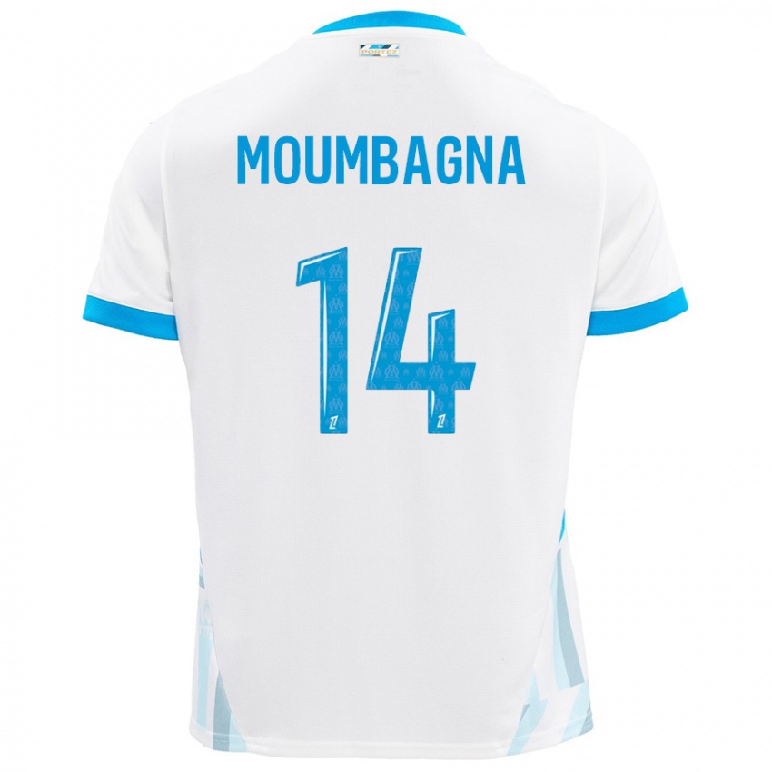 Niño Camiseta Faris Moumbagna #14 Blanco Azul Cielo 1ª Equipación 2024/25 La Camisa México