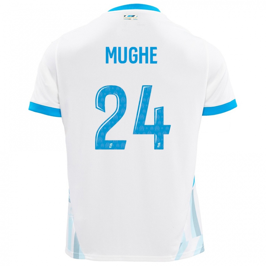 Niño Camiseta François Mughe #24 Blanco Azul Cielo 1ª Equipación 2024/25 La Camisa México