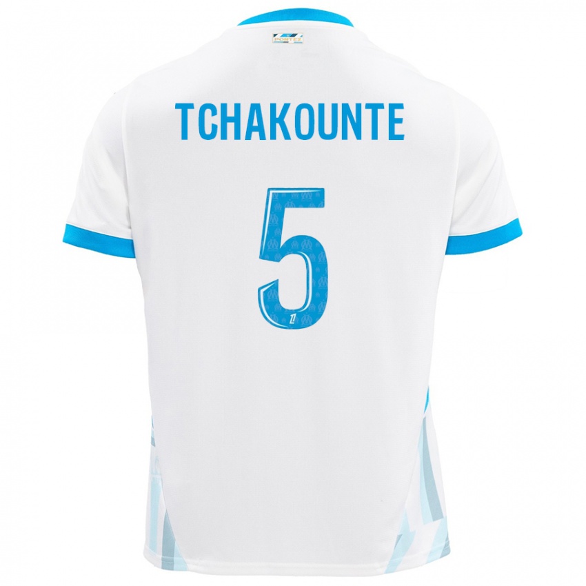 Niño Camiseta Annaëlle Tchakounté #5 Blanco Azul Cielo 1ª Equipación 2024/25 La Camisa México