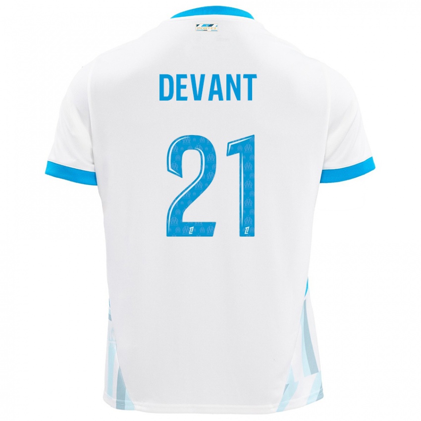 Niño Camiseta Caroline Devant #21 Blanco Azul Cielo 1ª Equipación 2024/25 La Camisa México