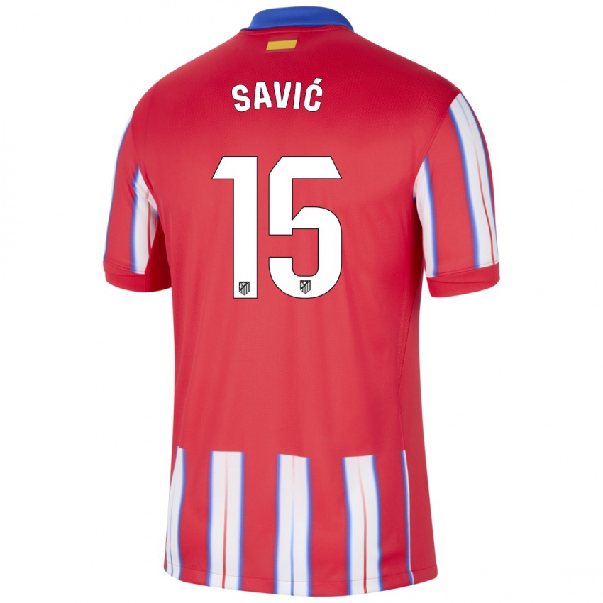 Niño Camiseta Stefan Savic #15 Rojo Blanco Azul 1ª Equipación 2024/25 La Camisa México