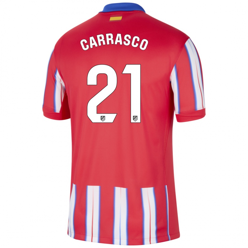 Niño Camiseta Yannick Carrasco #21 Rojo Blanco Azul 1ª Equipación 2024/25 La Camisa México