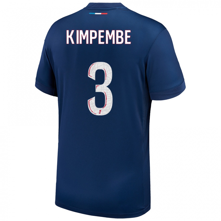 Niño Camiseta Presnel Kimpembe #3 Azul Marino Blanco 1ª Equipación 2024/25 La Camisa México