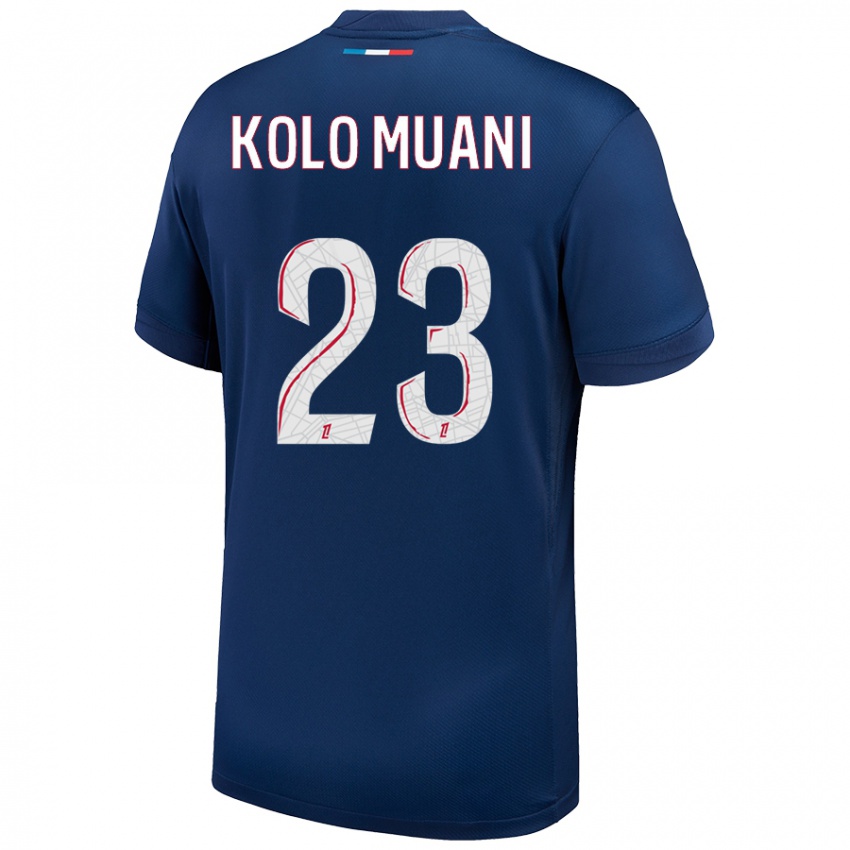 Niño Camiseta Randal Kolo Muani #23 Azul Marino Blanco 1ª Equipación 2024/25 La Camisa México