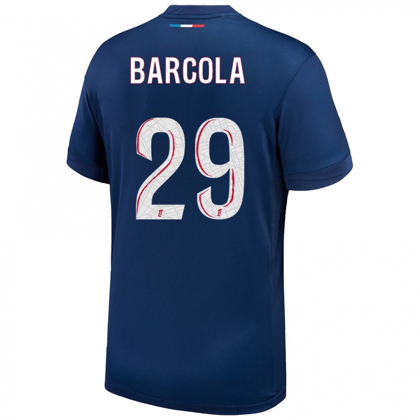 Niño Camiseta Bradley Barcola #29 Azul Marino Blanco 1ª Equipación 2024/25 La Camisa México