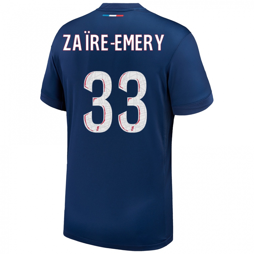 Niño Camiseta Warren Zaire Emery #33 Azul Marino Blanco 1ª Equipación 2024/25 La Camisa México