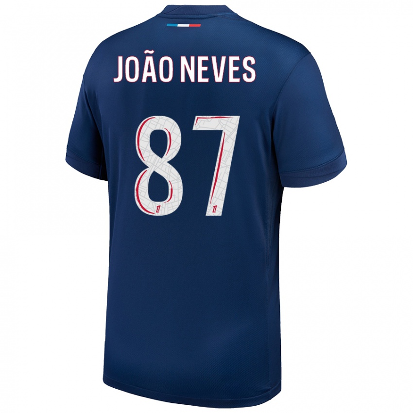 Niño Camiseta João Neves #87 Azul Marino Blanco 1ª Equipación 2024/25 La Camisa México