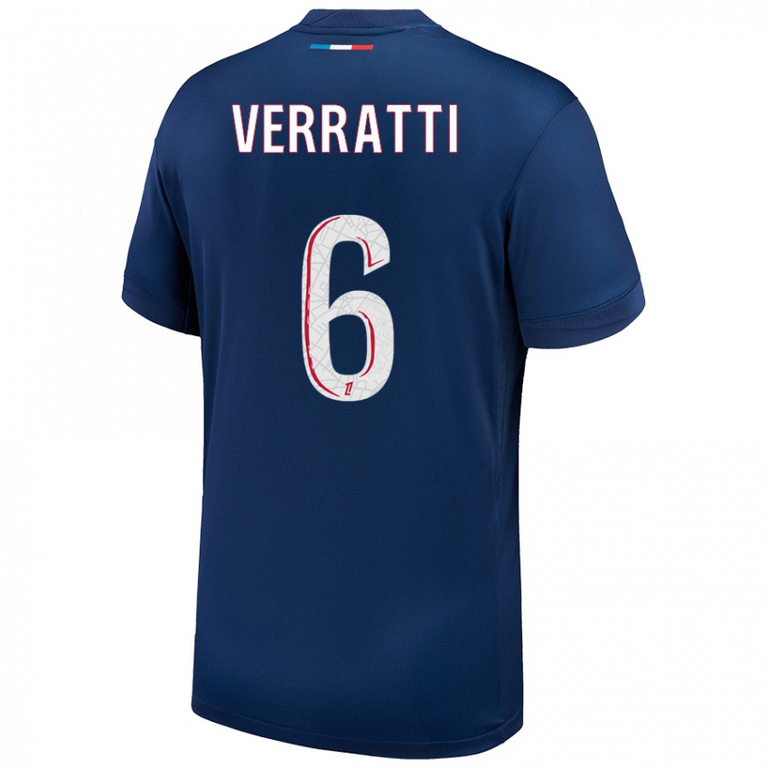 Niño Camiseta Marco Verratti #6 Azul Marino Blanco 1ª Equipación 2024/25 La Camisa México