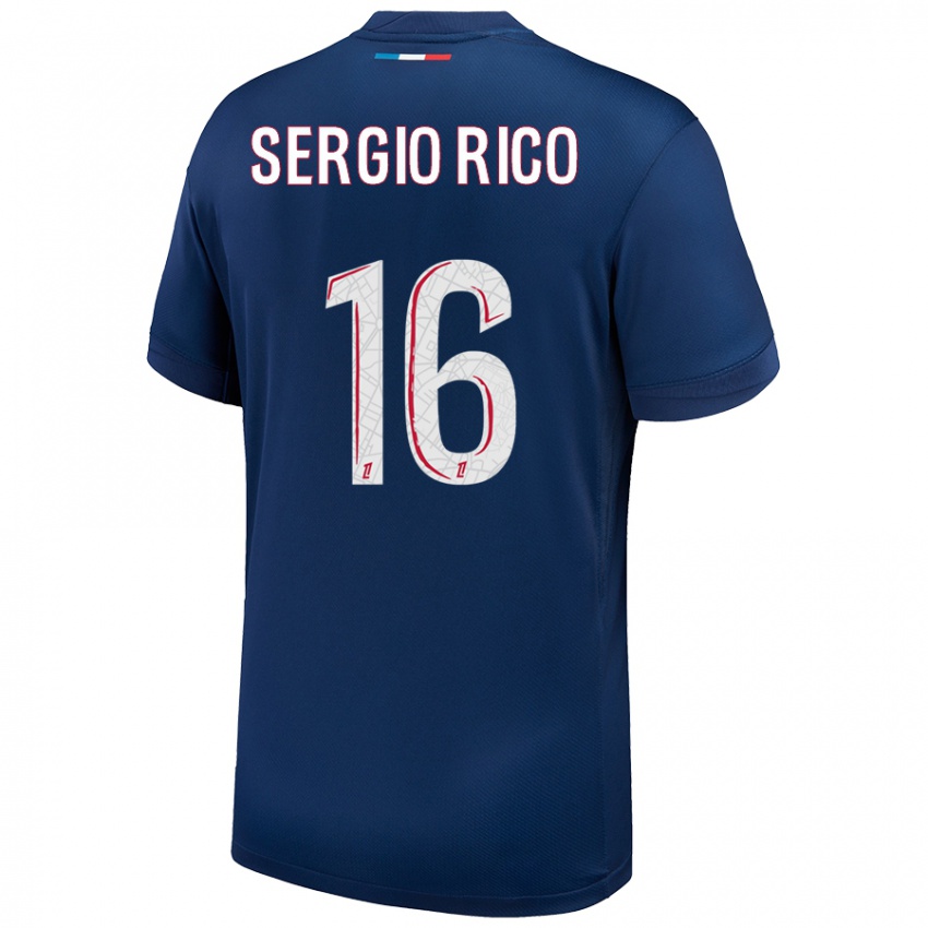 Niño Camiseta Sergio Rico #16 Azul Marino Blanco 1ª Equipación 2024/25 La Camisa México