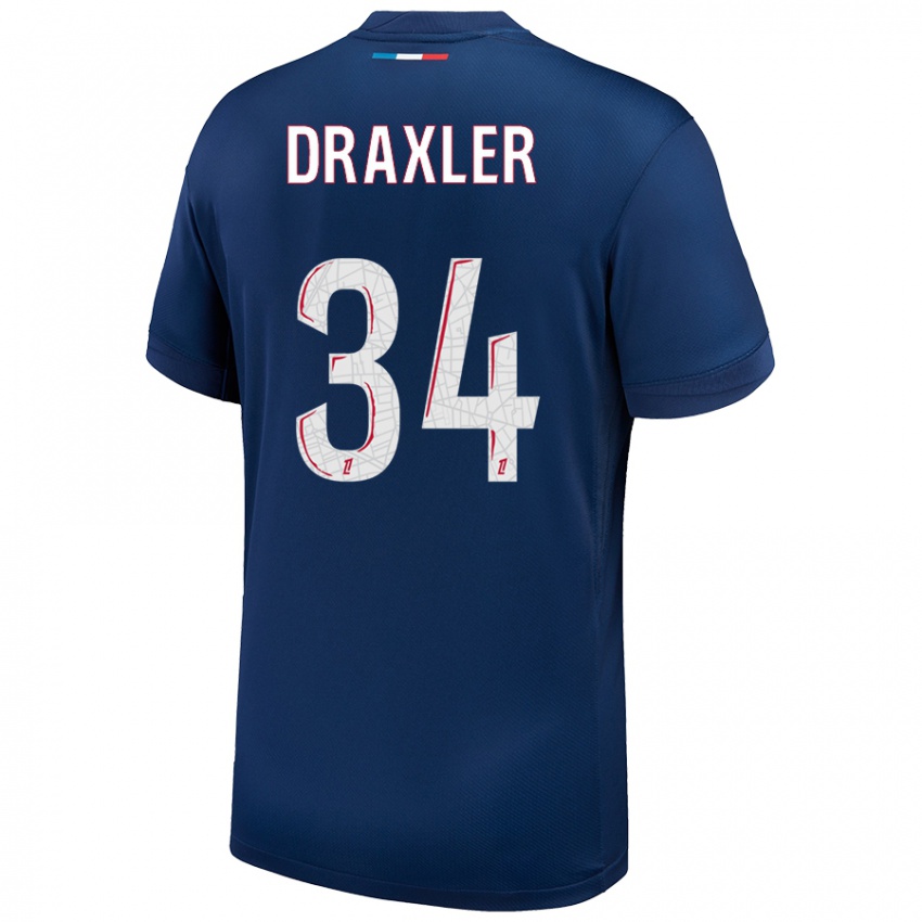 Niño Camiseta Julian Draxler #34 Azul Marino Blanco 1ª Equipación 2024/25 La Camisa México