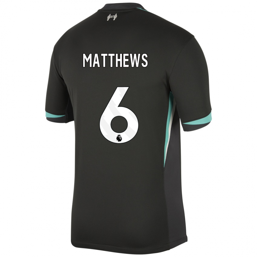 Niño Camiseta Jasmine Matthews #6 Negro Antracita Blanco 2ª Equipación 2024/25 La Camisa México