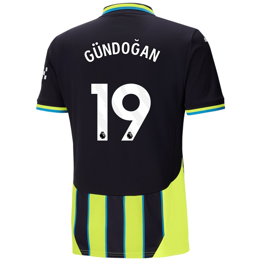 Niño Camiseta Ilkay Gundogan #19 Azul Amarillo 2ª Equipación 2024/25 La Camisa México