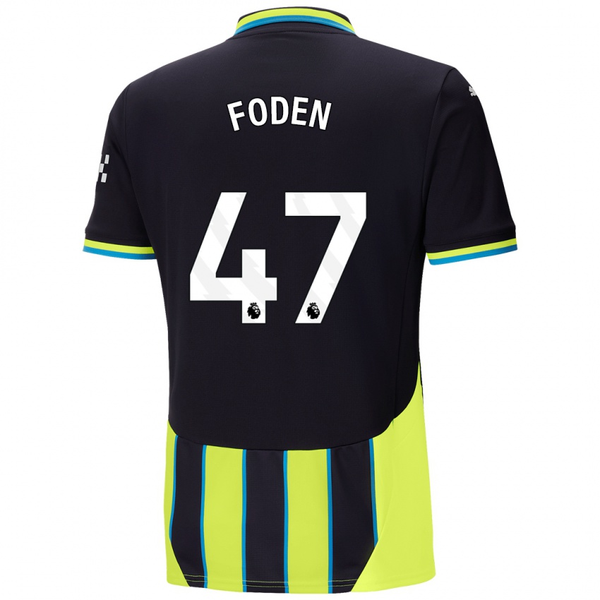 Niño Camiseta Phil Foden #47 Azul Amarillo 2ª Equipación 2024/25 La Camisa México