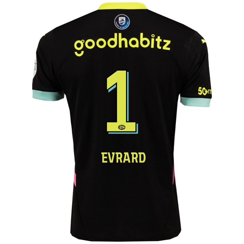 Niño Camiseta Nicky Evrard #1 Negro Amarillo 2ª Equipación 2024/25 La Camisa México