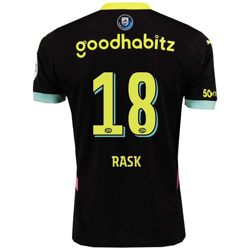 Niño Camiseta Caroline Rask #18 Negro Amarillo 2ª Equipación 2024/25 La Camisa México