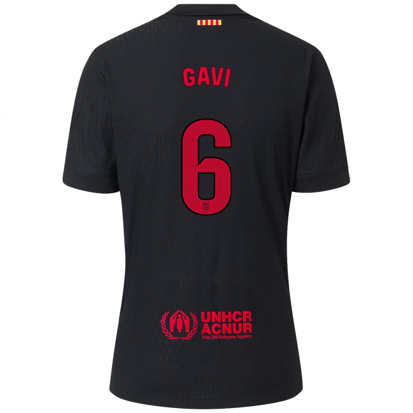 Niño Camiseta Gavi #6 Negro Rojo 2ª Equipación 2024/25 La Camisa México