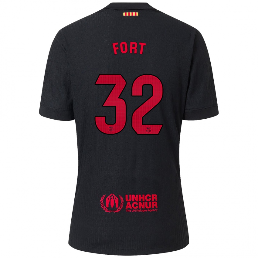 Niño Camiseta Héctor Fort #32 Negro Rojo 2ª Equipación 2024/25 La Camisa México