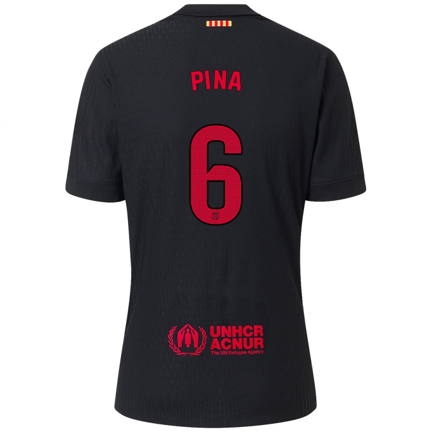 Niño Camiseta Claudia Pina #6 Negro Rojo 2ª Equipación 2024/25 La Camisa México