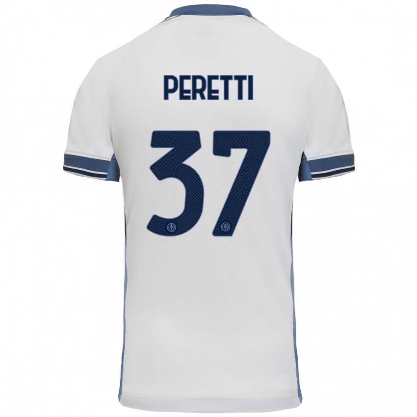 Niño Camiseta Lorenzo Peretti #37 Blanco Gris 2ª Equipación 2024/25 La Camisa México