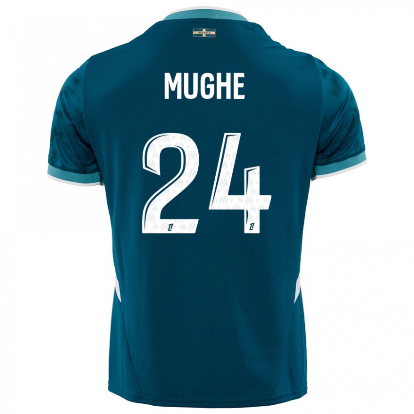 Niño Camiseta François Mughe #24 Azul Turquesa 2ª Equipación 2024/25 La Camisa México