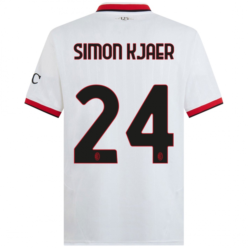 Niño Camiseta Simon Kjaer #24 Blanco Negro Rojo 2ª Equipación 2024/25 La Camisa México