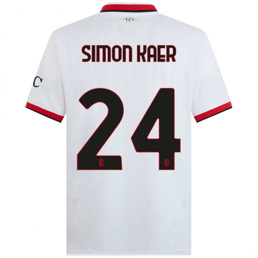 Niño Camiseta Simon Kaer #24 Blanco Negro Rojo 2ª Equipación 2024/25 La Camisa México