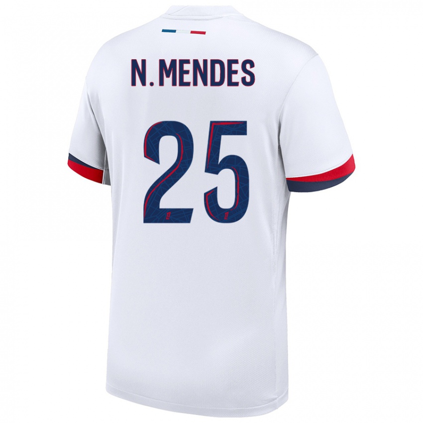 Niño Camiseta Nuno Mendes #25 Blanco Azul Rojo 2ª Equipación 2024/25 La Camisa México