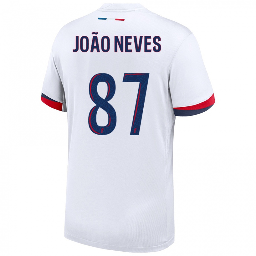 Niño Camiseta João Neves #87 Blanco Azul Rojo 2ª Equipación 2024/25 La Camisa México