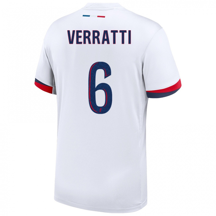 Niño Camiseta Marco Verratti #6 Blanco Azul Rojo 2ª Equipación 2024/25 La Camisa México