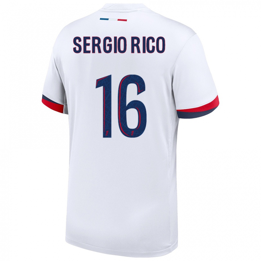 Niño Camiseta Sergio Rico #16 Blanco Azul Rojo 2ª Equipación 2024/25 La Camisa México