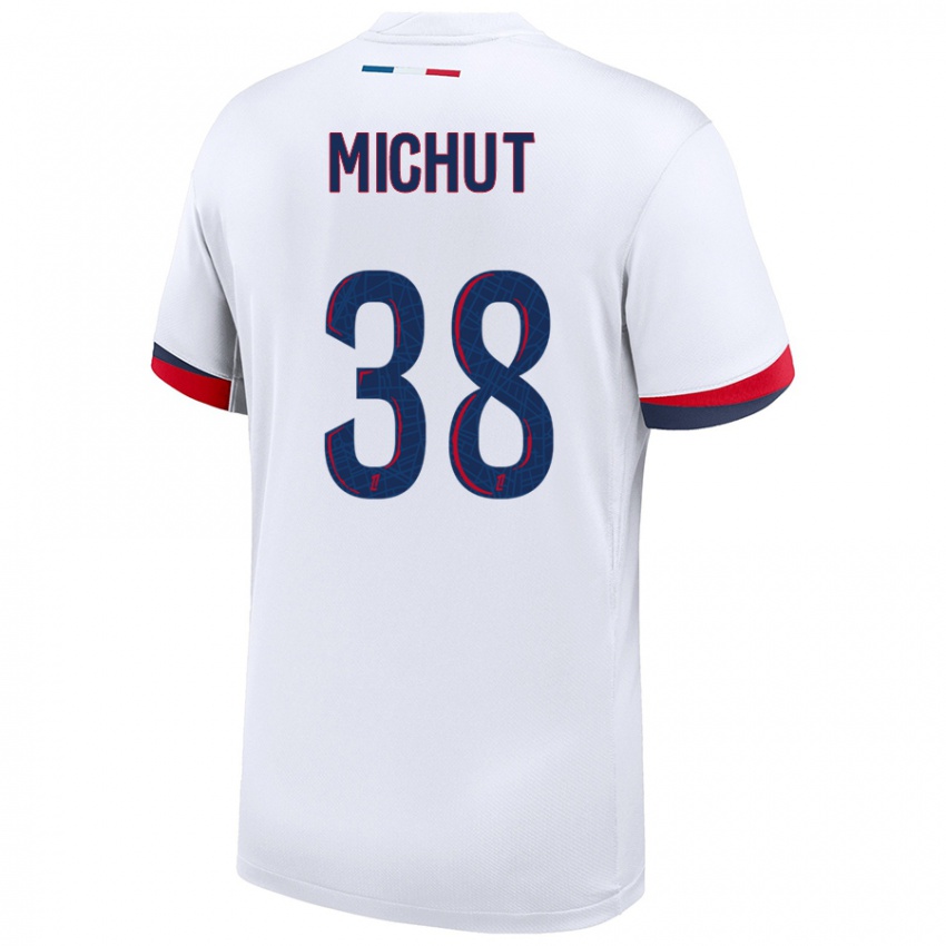 Niño Camiseta Edouard Michut #38 Blanco Azul Rojo 2ª Equipación 2024/25 La Camisa México