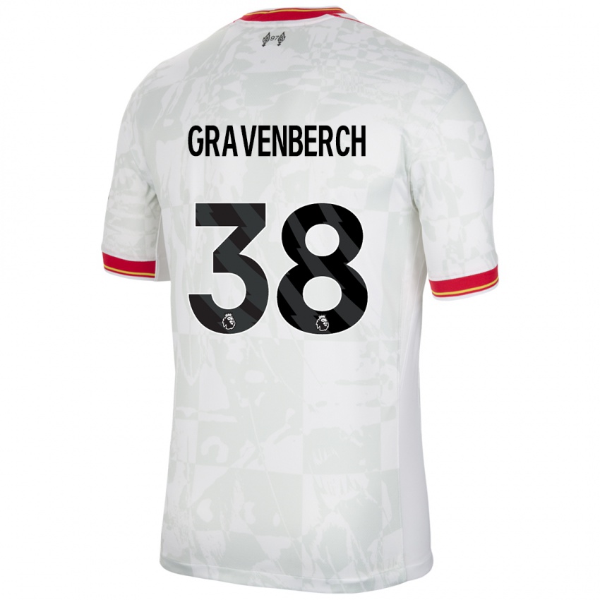 Niño Camiseta Ryan Gravenberch #38 Blanco Rojo Negro Equipación Tercera 2024/25 La Camisa México