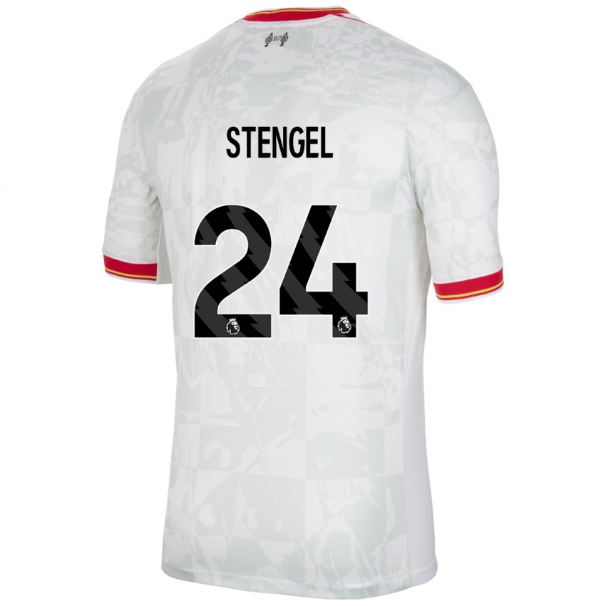 Niño Camiseta Katie Stengel #24 Blanco Rojo Negro Equipación Tercera 2024/25 La Camisa México