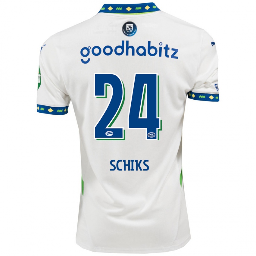 Niño Camiseta Niek Schiks #24 Blanco Azul Oscuro Equipación Tercera 2024/25 La Camisa México