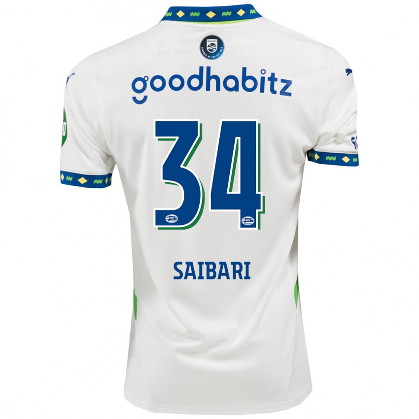 Niño Camiseta Ismael Saibari #34 Blanco Azul Oscuro Equipación Tercera 2024/25 La Camisa México