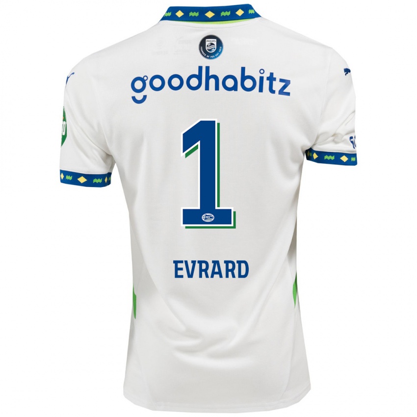 Niño Camiseta Nicky Evrard #1 Blanco Azul Oscuro Equipación Tercera 2024/25 La Camisa México