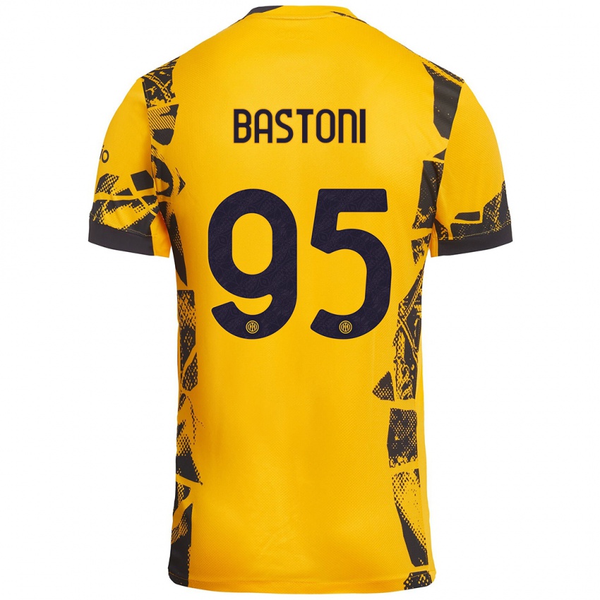 Niño Camiseta Alessandro Bastoni #95 Dorado Negro Equipación Tercera 2024/25 La Camisa México