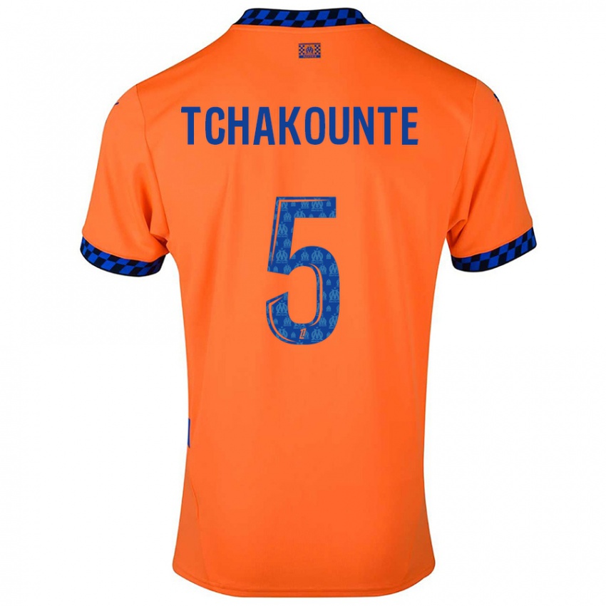 Niño Camiseta Annaëlle Tchakounté #5 Naranja Azul Oscuro Equipación Tercera 2024/25 La Camisa México