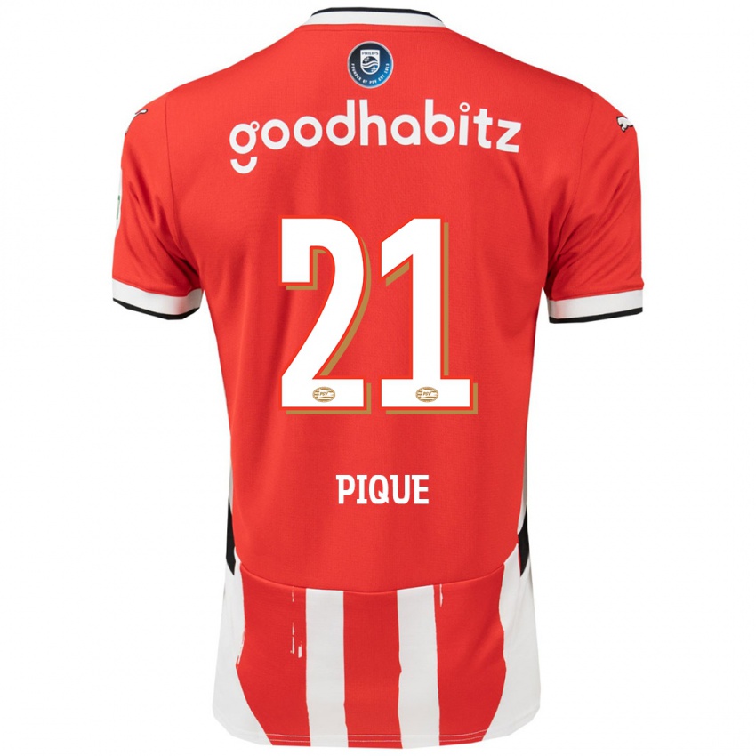 Hombre Camiseta Naomi Piqué #21 Rojo Blanco 1ª Equipación 2024/25 La Camisa México