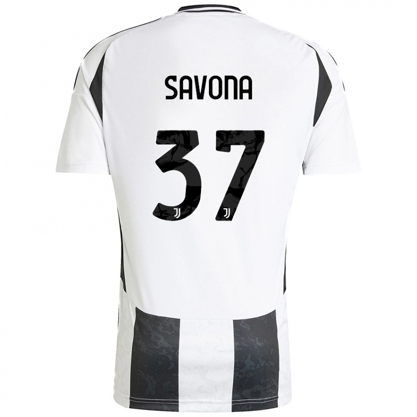 Hombre Camiseta Nicolo Savona #37 Blanco Negro 1ª Equipación 2024/25 La Camisa México